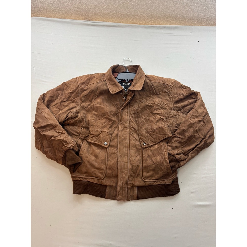 U2 Wear Me Out Mens Brown Leather Bomber Jacket Size 42 Vintage Aviator Flight